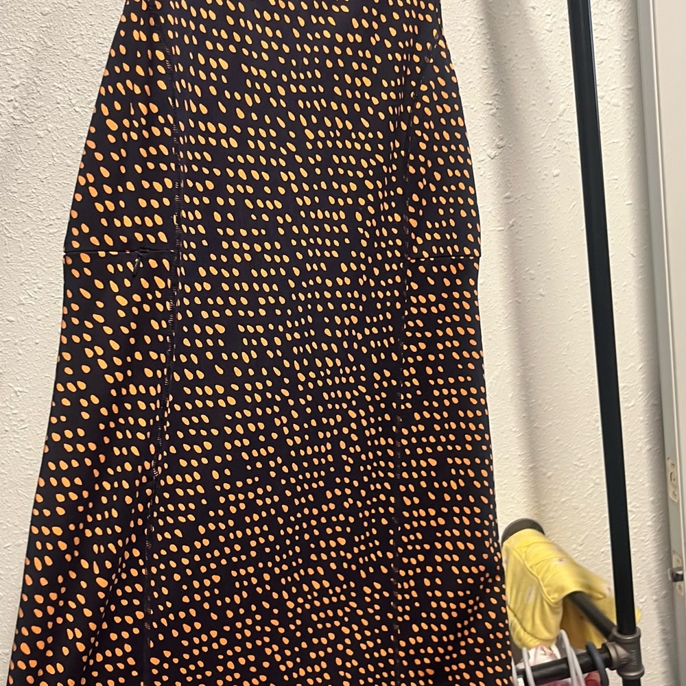 LuLaRoe Black Midi Skirt with Orange Dot Print